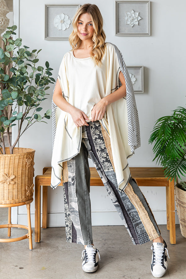 WASHED COLORBLOCK ASYMMETRICAL HEM OVERSIZED TOP