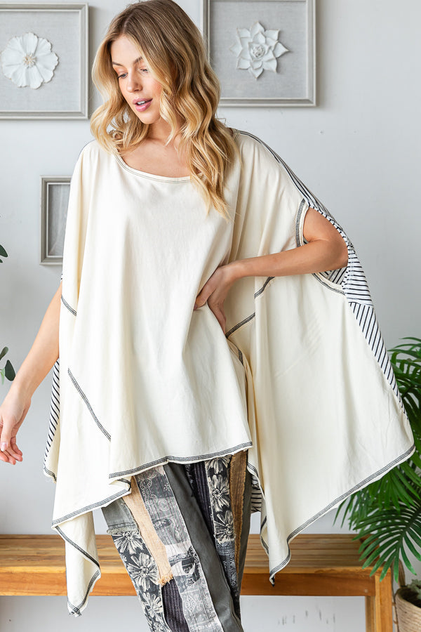 WASHED COLORBLOCK ASYMMETRICAL HEM OVERSIZED TOP