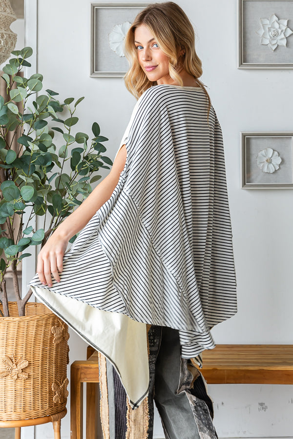 WASHED COLORBLOCK ASYMMETRICAL HEM OVERSIZED TOP