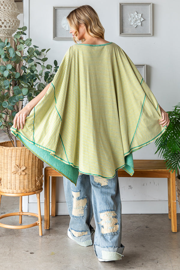 WASHED COLORBLOCK ASYMMETRICAL HEM OVERSIZED TOP