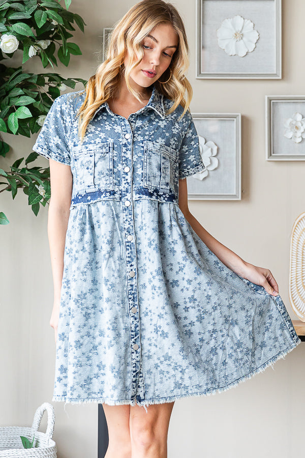 WASHED BUTTON FRONT SHORT SLEEVE TUNIC SHIRT