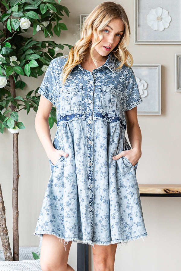 WASHED BUTTON FRONT SHORT SLEEVE TUNIC SHIRT