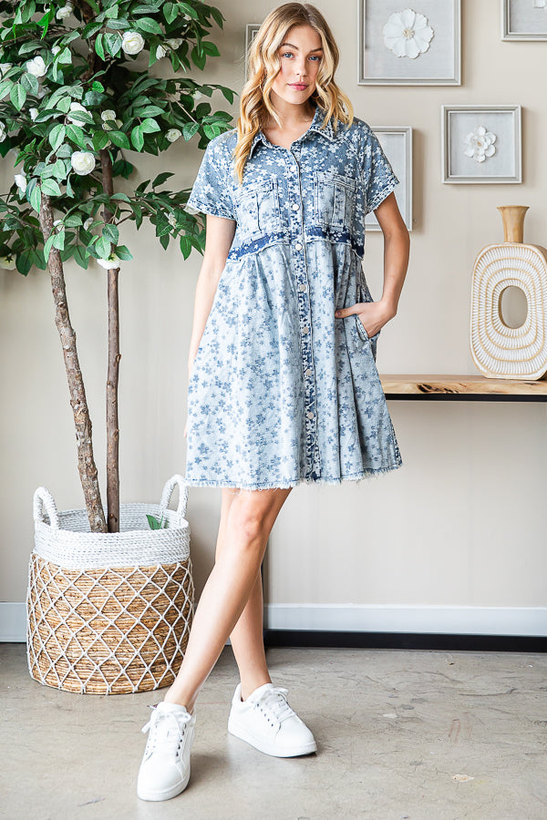 WASHED BUTTON FRONT SHORT SLEEVE TUNIC SHIRT