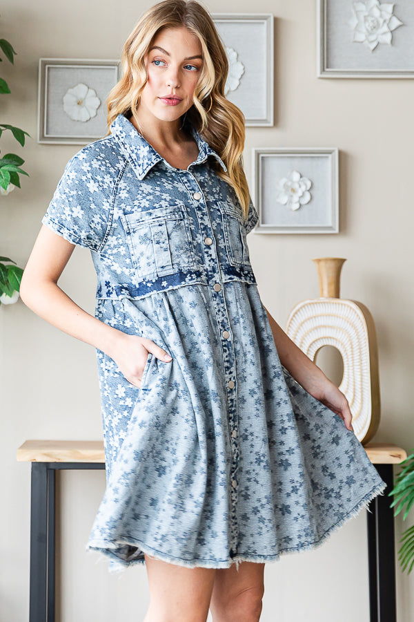 WASHED BUTTON FRONT SHORT SLEEVE TUNIC SHIRT