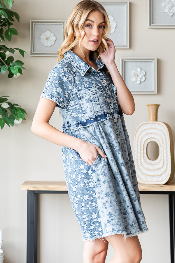 WASHED BUTTON FRONT SHORT SLEEVE TUNIC SHIRT
