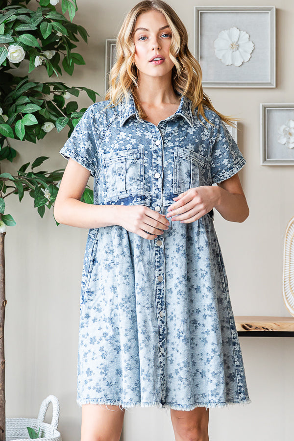 WASHED BUTTON FRONT SHORT SLEEVE TUNIC SHIRT