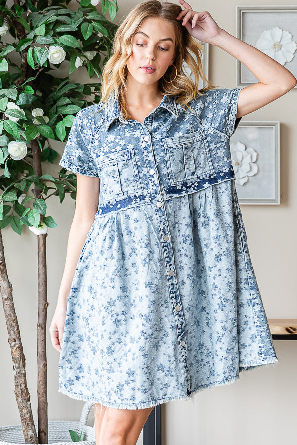 WASHED BUTTON FRONT SHORT SLEEVE TUNIC SHIRT