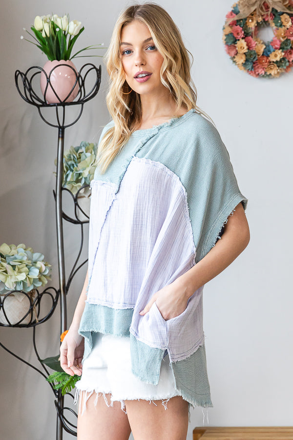 WASHED OVERSIZED WOVEN TOP