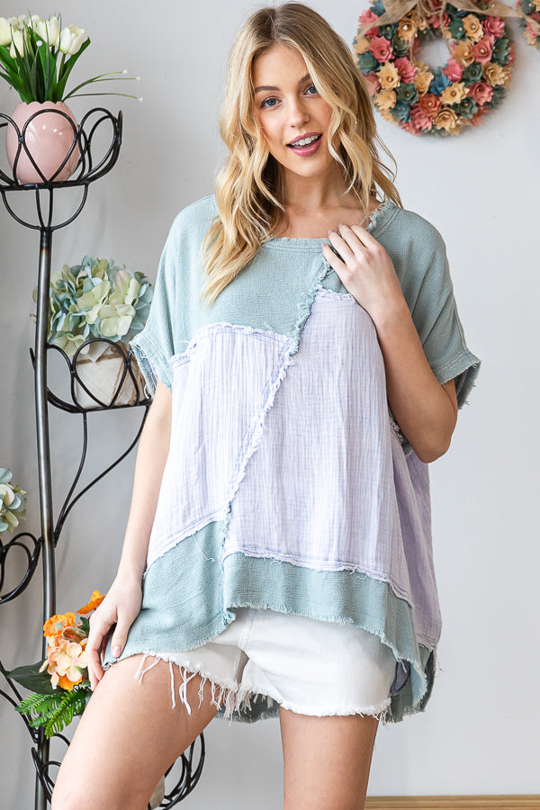 WASHED OVERSIZED WOVEN TOP