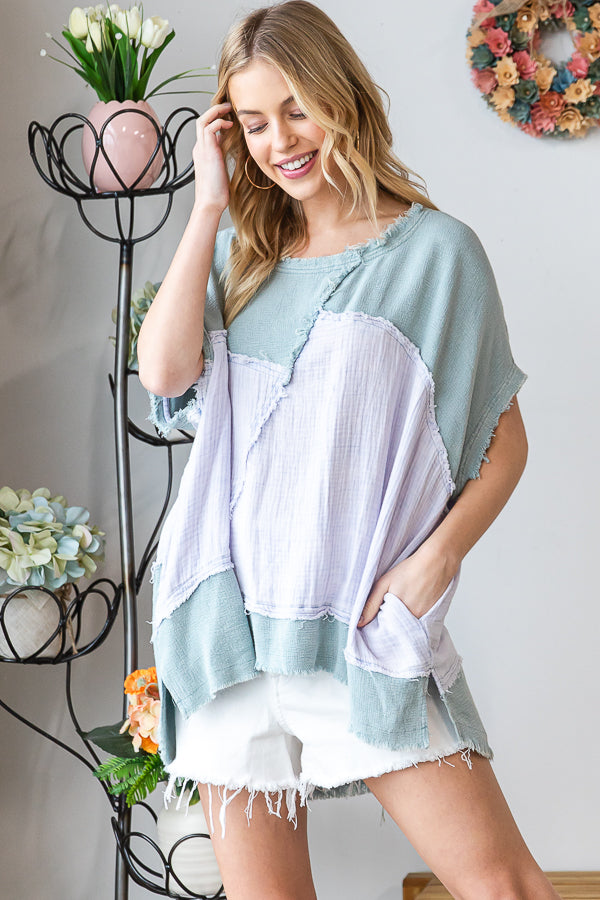 WASHED OVERSIZED WOVEN TOP