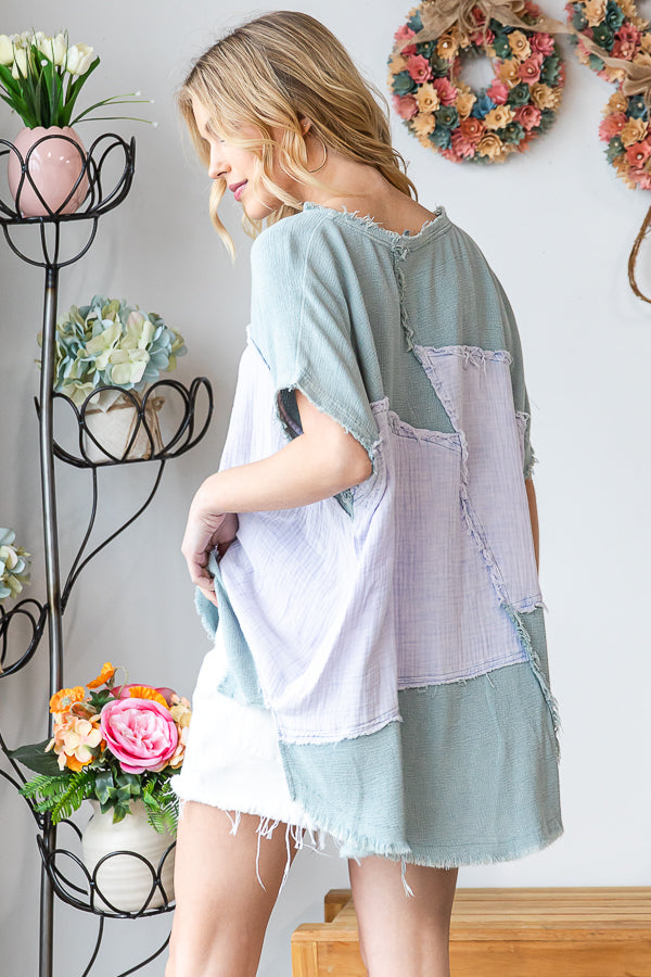 WASHED OVERSIZED WOVEN TOP