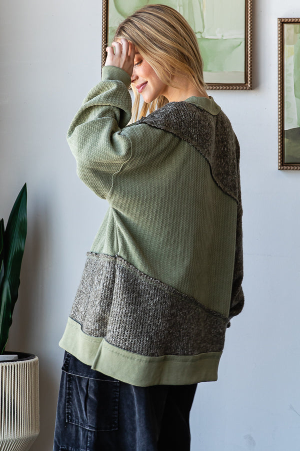 MIX SWEATER KNIT OVERSIZED PULLOVER TOP