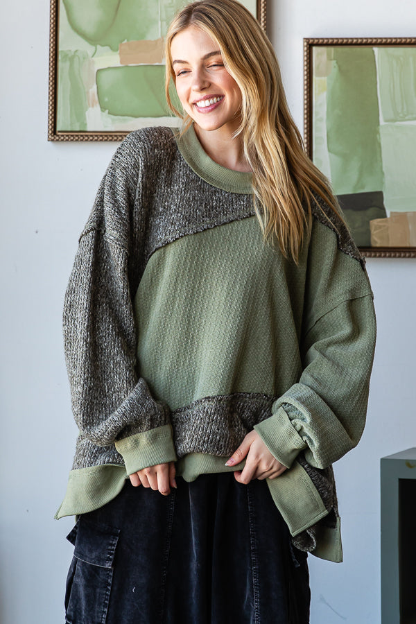 MIX SWEATER KNIT OVERSIZED PULLOVER TOP