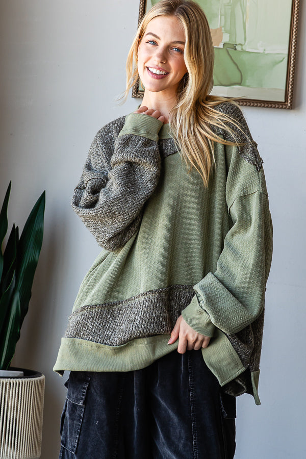 MIX SWEATER KNIT OVERSIZED PULLOVER TOP
