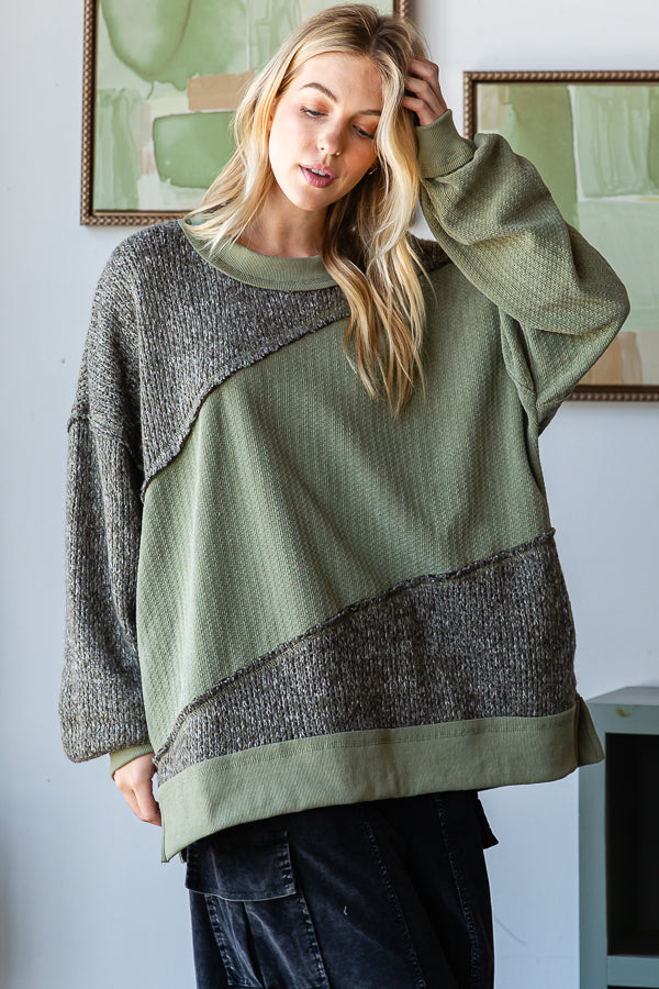 MIX SWEATER KNIT OVERSIZED PULLOVER TOP