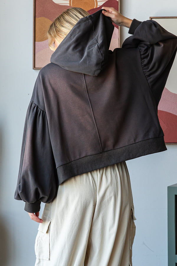 CALIFORNIA LETTERING HOODED BALLOON SLEEVE TOP