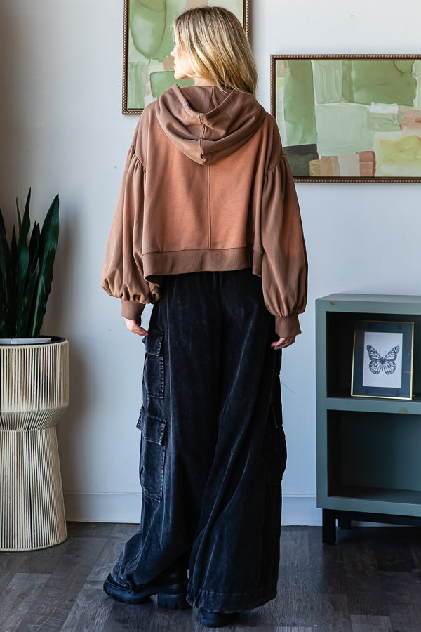 CALIFORNIA LETTERING HOODED BALLOON SLEEVE TOP