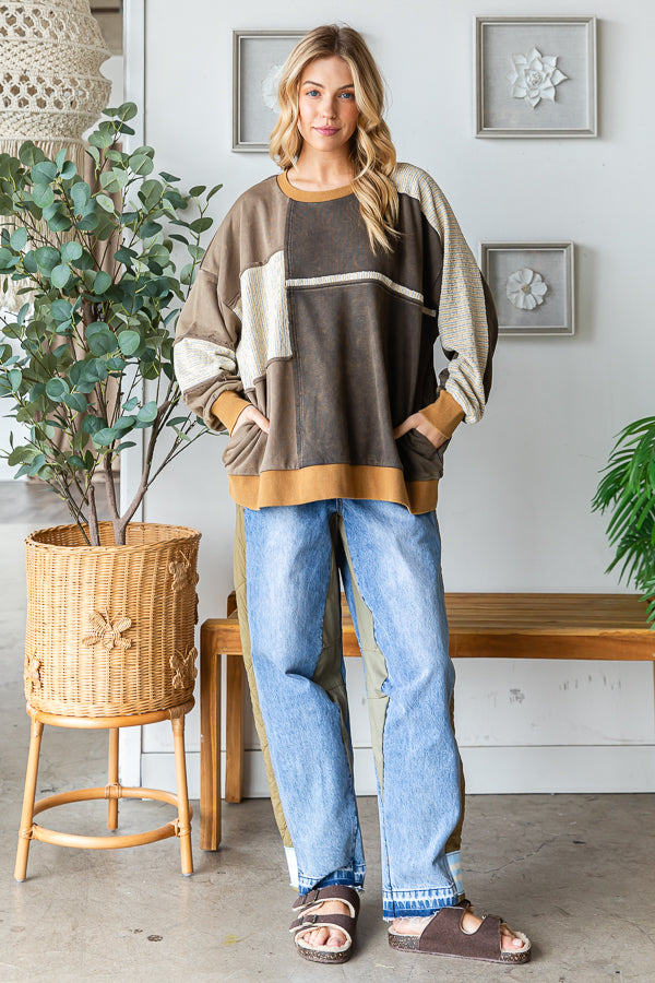 WASHED COLOR BLOCK SWEATSHIRT