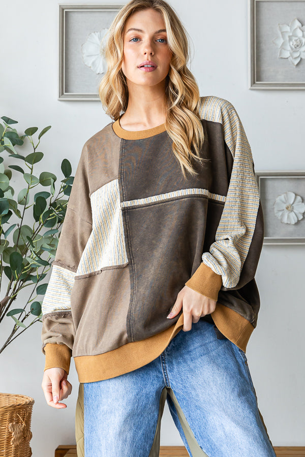 WASHED COLOR BLOCK SWEATSHIRT
