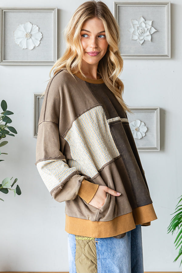 WASHED COLOR BLOCK SWEATSHIRT