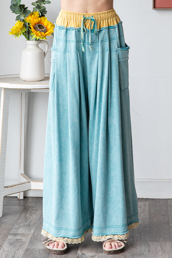 WASHED TWOFER WAISTBAND WIDE LEG PANTS