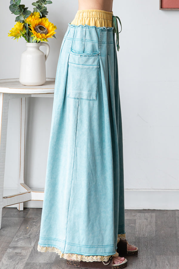 WASHED TWOFER WAISTBAND WIDE LEG PANTS