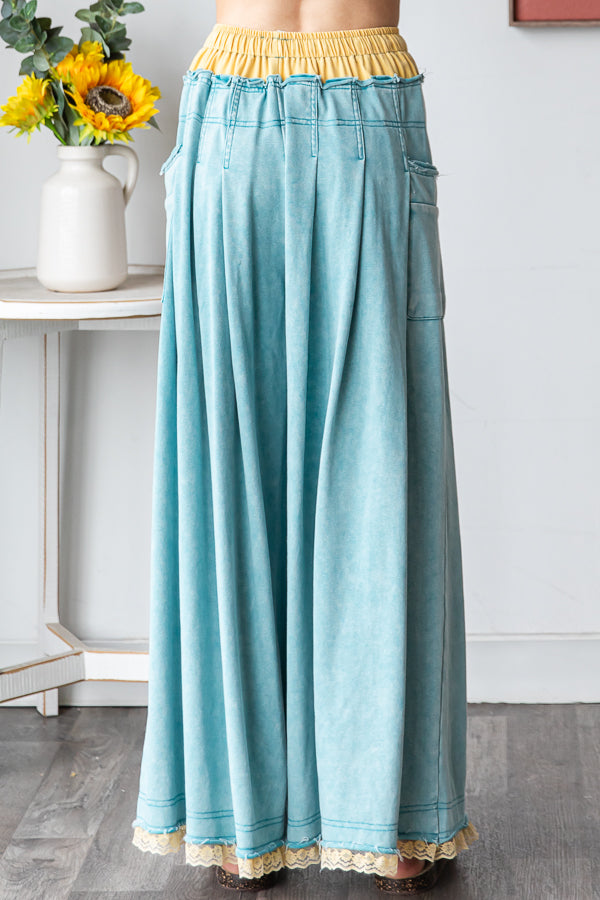 WASHED TWOFER WAISTBAND WIDE LEG PANTS