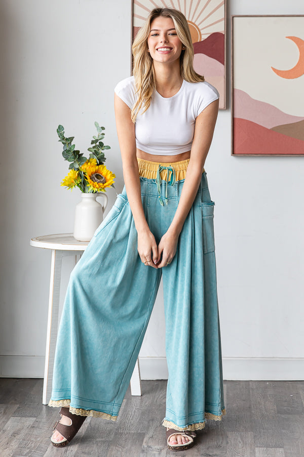 WASHED TWOFER WAISTBAND WIDE LEG PANTS