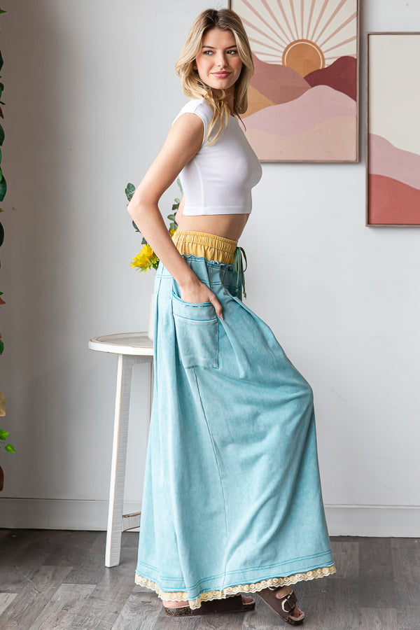 WASHED TWOFER WAISTBAND WIDE LEG PANTS