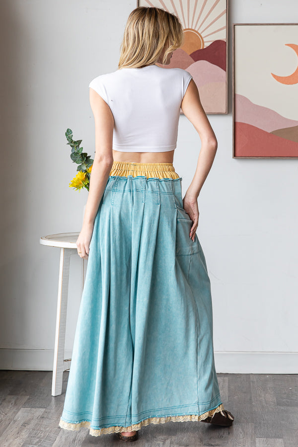 WASHED TWOFER WAISTBAND WIDE LEG PANTS