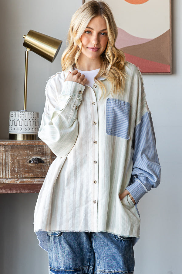 WASHED MULTI STRIPED LONG SLEEVE SHIRT