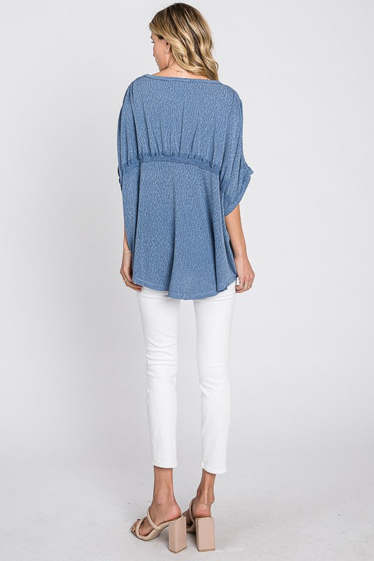 SOLID CINCHED DETAIL OVERSIZED TOP