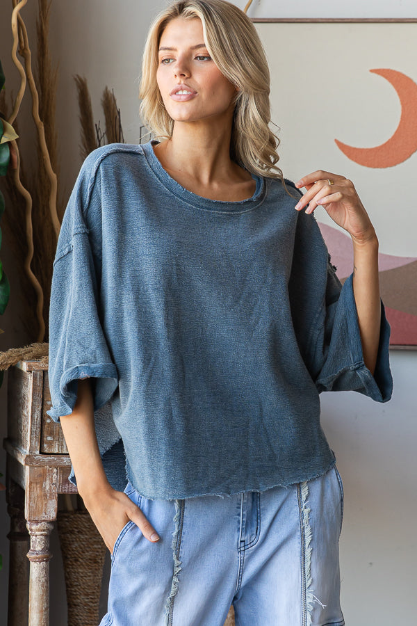 WASHED DROP SHOULDER RELAXED CROPPED TOP