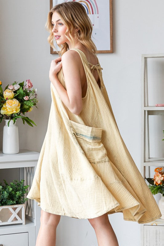 MINERAL WASHED SIDE POCKET FLARE HEM TANK DRESS