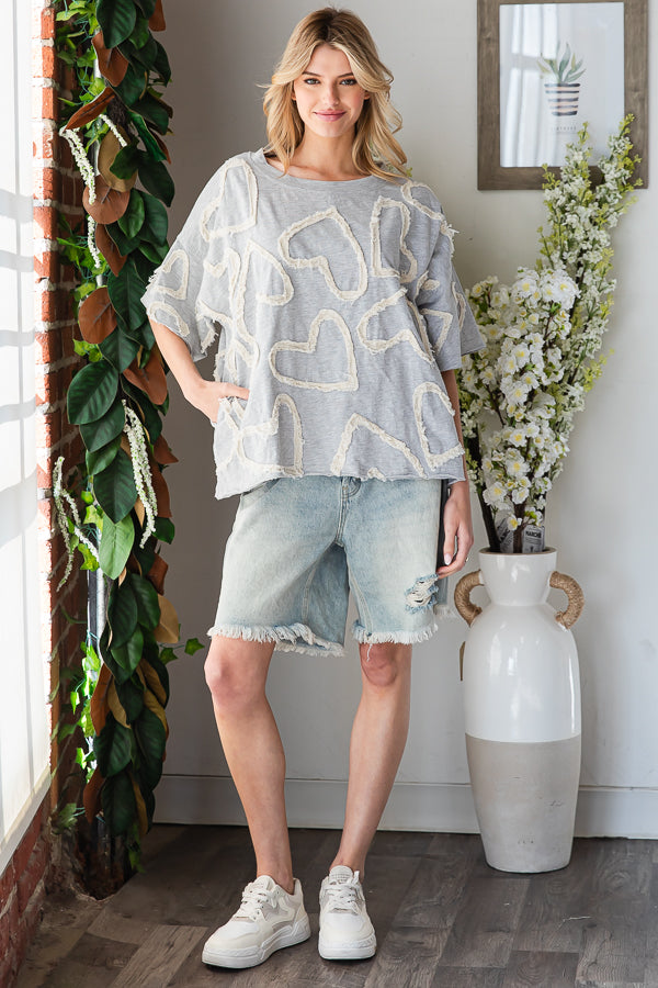 ALL OVER HEART PATCHWORK RELAXED CASUAL TOP