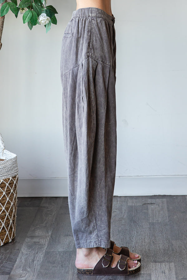 WASHED PLEAT DETAIL COTTON LINEN PANTS