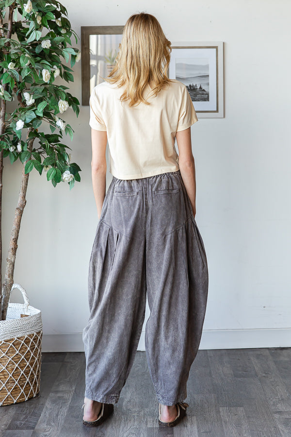 WASHED PLEAT DETAIL COTTON LINEN PANTS