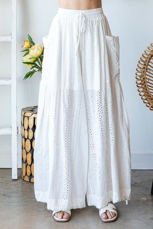 MINERAL WASHED WIDE LEG EYELE KNIT PANTS