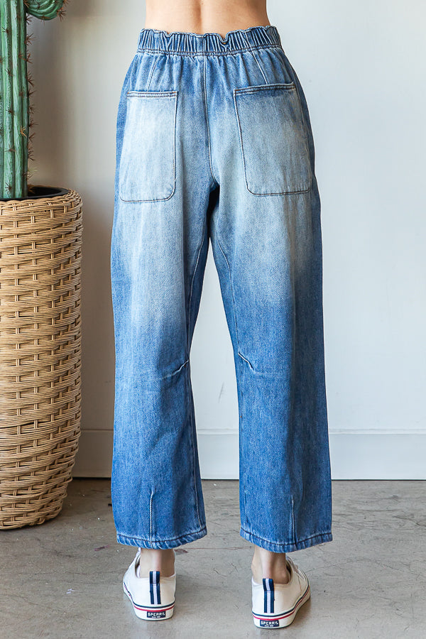 WASHED MID RISE STRAIGHT LEG DENIM JEANS