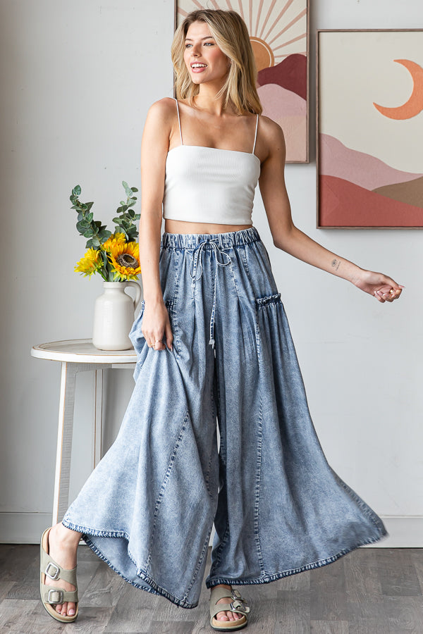 WASHED TENCEL WIDE LEG PANTS