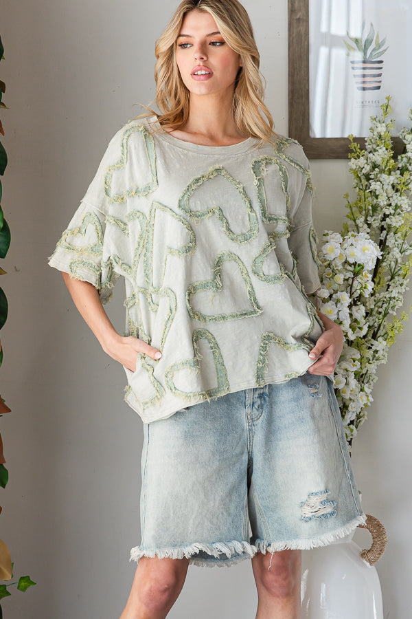 ALL OVER HEART PATCHWORK RELAXED CASUAL TOP