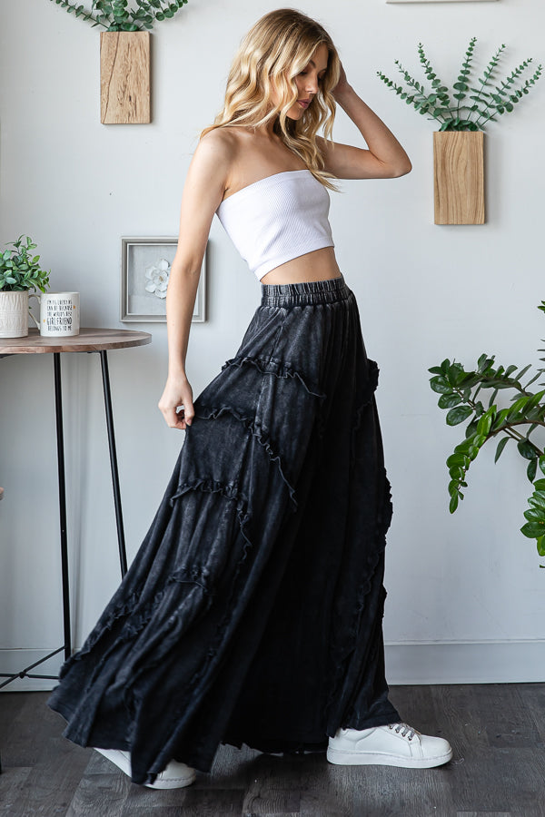 RUFFLE DETAIL WIDE LEG FLARE PANTS