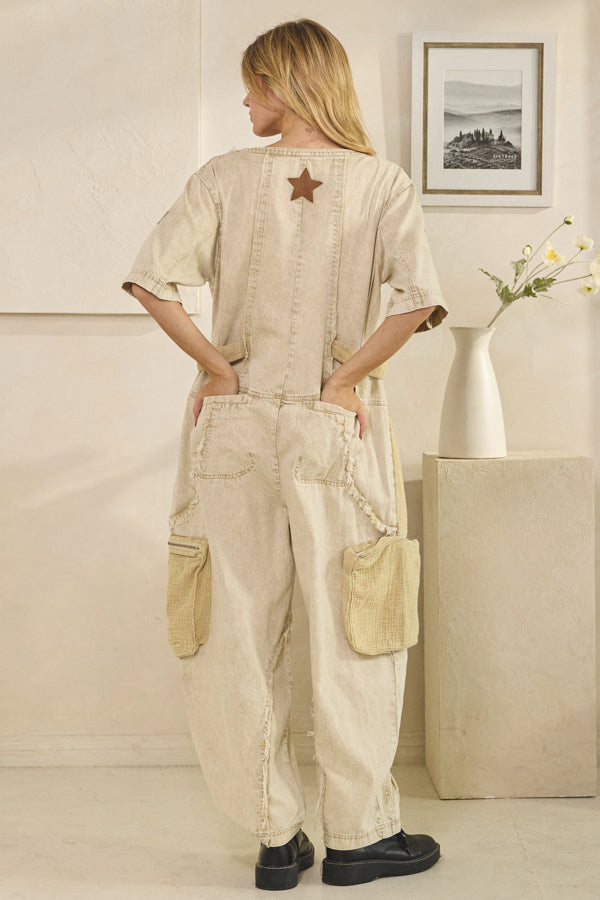 WASHED SHORTSLEEVED JUMPSUIT