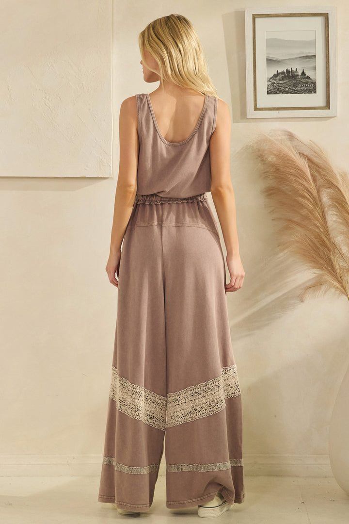 WASHED LACE DETAIL WITH WAIST STRING JUMPSUIT