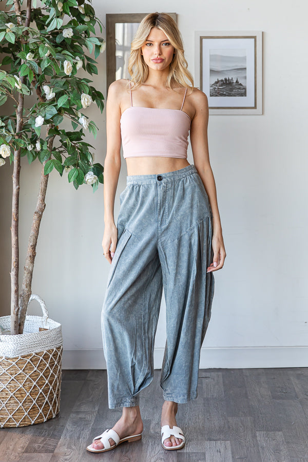 WASHED PLEAT DETAIL COTTON LINEN PANTS