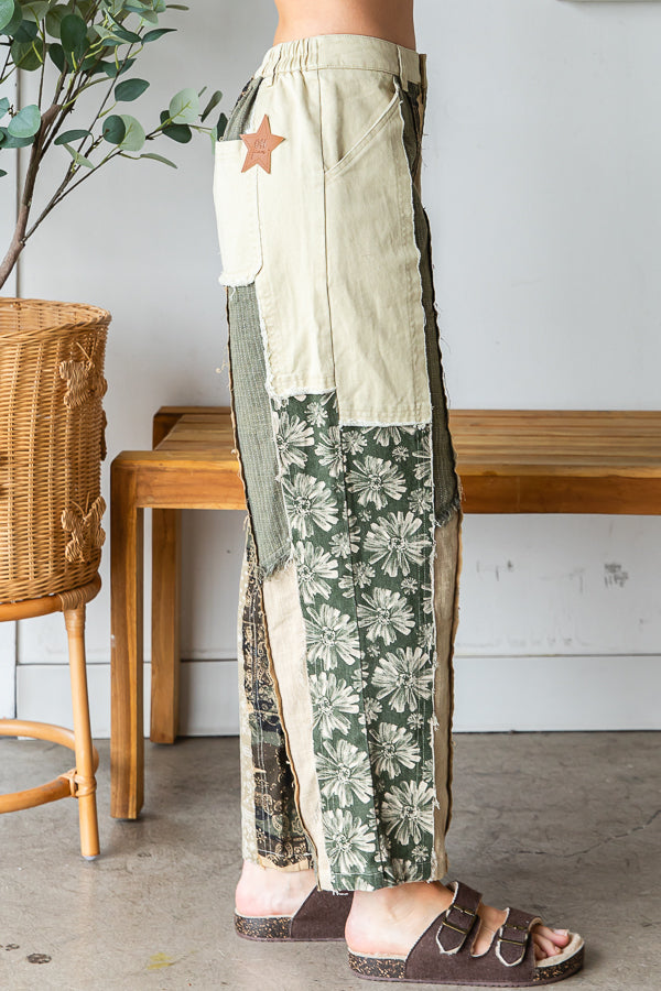 MINERAL WASHED PATCHWORK TWILL PANTS
