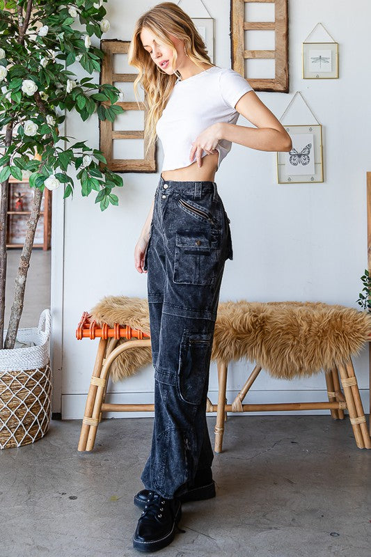 WASHED MULTI POCKETS CARGO PANTS