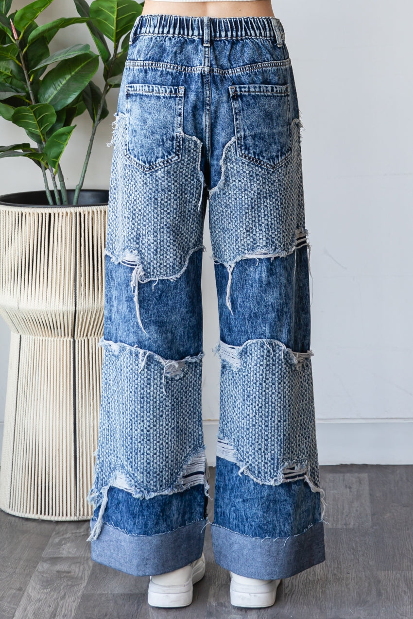 WASHED DISTRESSED DETAIL DENIM JEANS