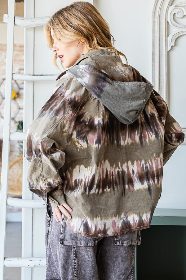 TIE DYE HI-LOW HEM HOODED CORDUROY SHACKET