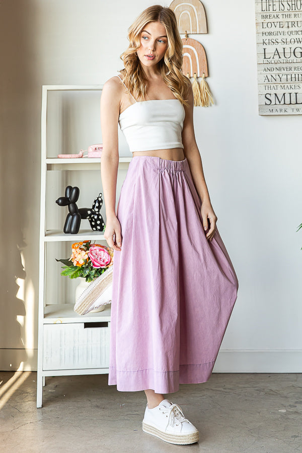 WASHED PLEATED DETAIL WIDE LEG CROPPED PANTS